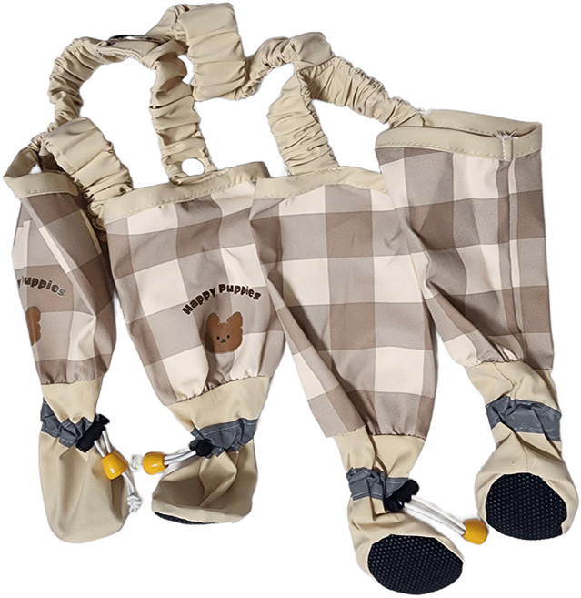 호플 반려견 올인원 일체형 방수 신발, 1개, 격자