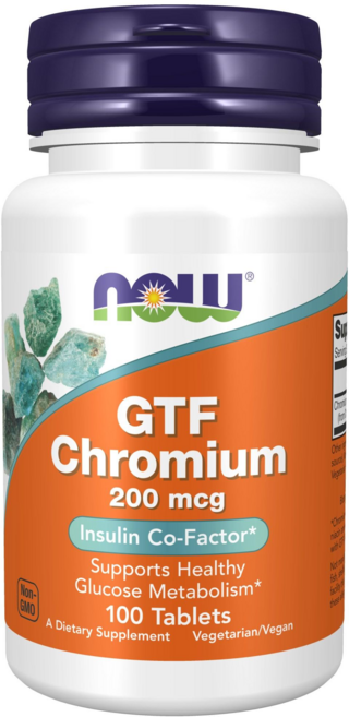 NOW Foods GTF鉻200mcg補充錠, 100顆, 1罐