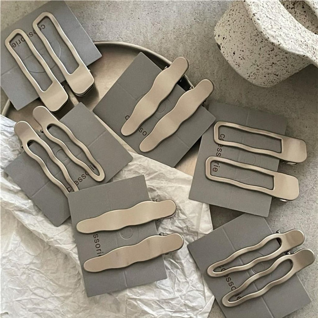 金屬銀色波浪綫條髮夾對夾 幾何長方形水滴鴨嘴夾劉海夾