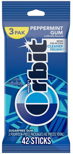 ORBIT 페퍼민트 무설탕 츄잉껌 여행 필수품 3개입 팩 221564