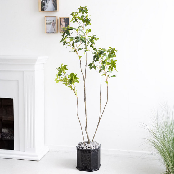 장다리나무 대형 인조 조화나무 120 150 180cm (3sizes) 조경 인테리어 플랜테리어 식물 장식, 120cm, 1세트, 사각우드 방부목화분 26x29cm+백자갈