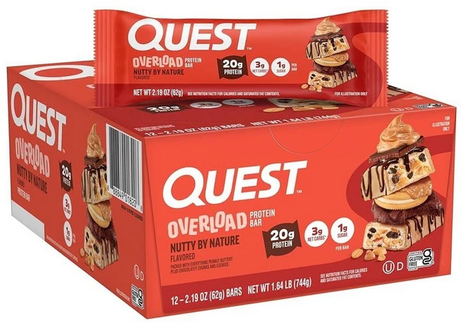 Quest Nutrition Overload 단백질 바 Nutty by Nature 맛 20g 설탕 1g 순탄수화물 3g 글루텐 프리 12개입128820, Quest Nutrition OVER 오버load 단백, 62g, 12 - 쿠팡