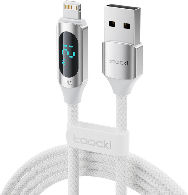 Toocki PD 20W 디스플레이 라이트닝 A타입 8핀 고속충전 케이블 아이폰 충전기 케이블, 화이트, 1개, 2m