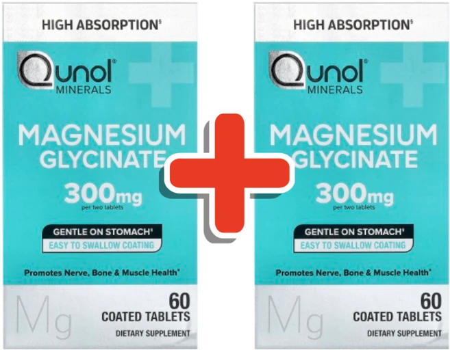 Qunol 퀴놀 글리신 마그네슘 글리시네이트 300mg 60정 킬레이트 2개 - 쿠팡