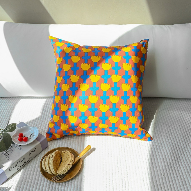 20수 옥스포드 면 카라멜 튤립 쿠션 방석, 브라운