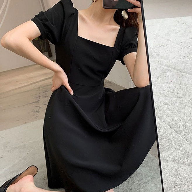 cammello 블랙 스퀘어넥 반팔 미니 원피스 빅사이즈 하객원피스