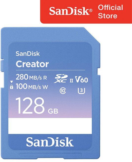 샌디스크 크리에이터 SD카드 V60 캐논 소니 카메라 메모리, 1개, 128GB