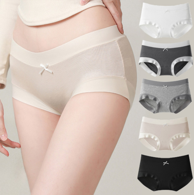 LUMANOKI 끼임없는 여성용 텐셀모달 리본포인트 5장 세트 여성팬티