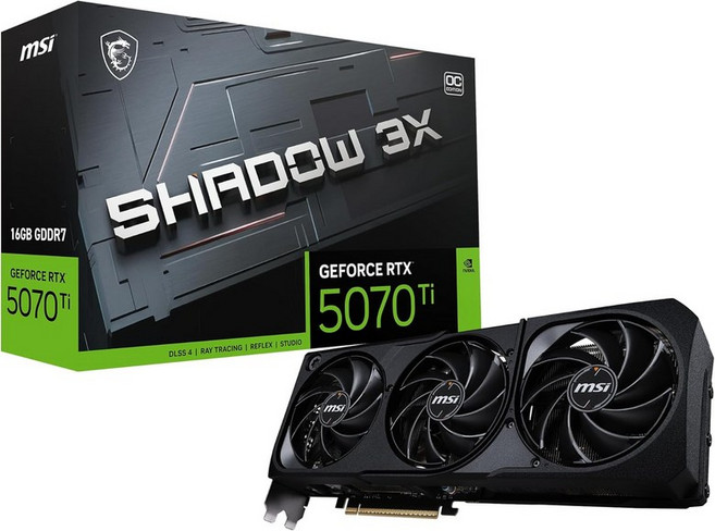 MSI 게이밍 RTX 5070 TI 16G 섀도우 3X OC 그래픽 카드16GB GDDR7 256비트 익스트림 성능: 2497MHz 디스플레이포트 x3 2.1a HDMI 2.1b