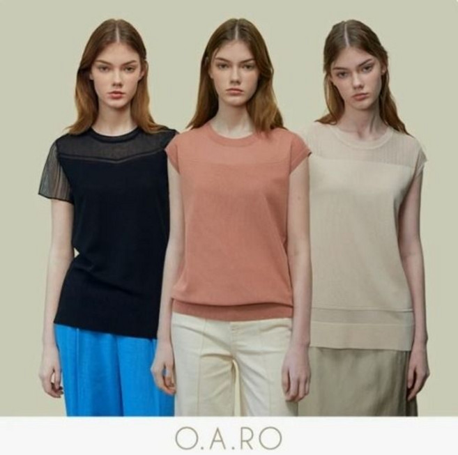 [오아로 인견 블렌디드 슬리브리스 니트탑