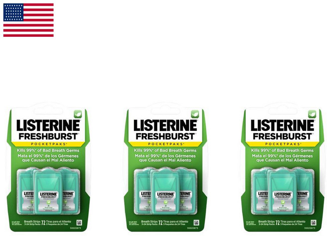 리스테린 포켓팩 프레쉬 버스트 입냄새 제거 구강 필름 24장 3입 3팩