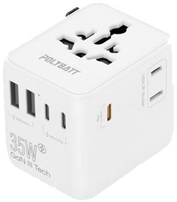 POLYBATT 1005DF 35W 氮化鎵萬國旅遊轉接頭, 1個, 白色