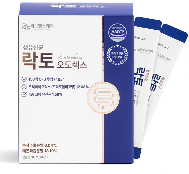 150억 생유산균 프로바이오틱스 레몬 녹차추출물 함유 30포 락토오도렉스, 2g, 30개