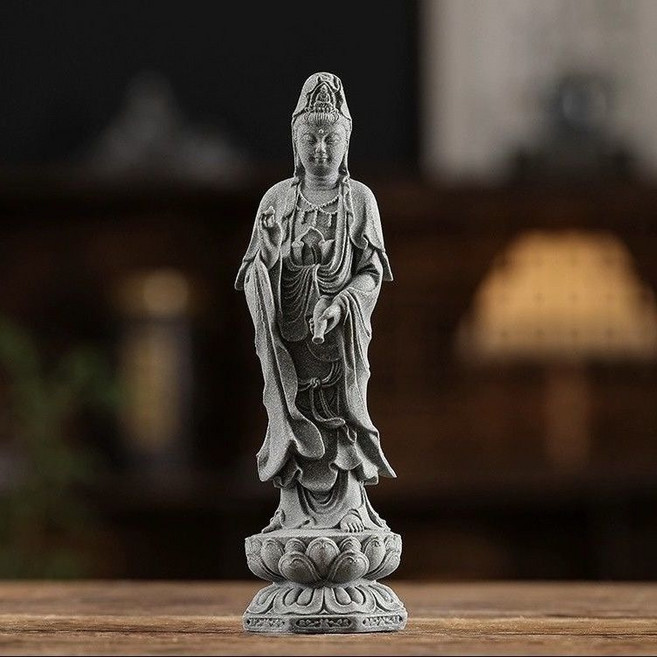 青砂石 佛像 擺件 家居 供奉 茶空間 禪意 裝飾, 青砂石-淨瓶觀音高度18.5寬5（釐米）