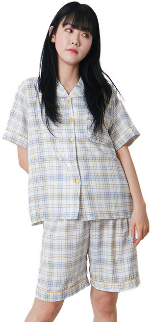 폭스 엠보 시어서커 카라 오픈 반팔 잠옷세트 E6 여성용