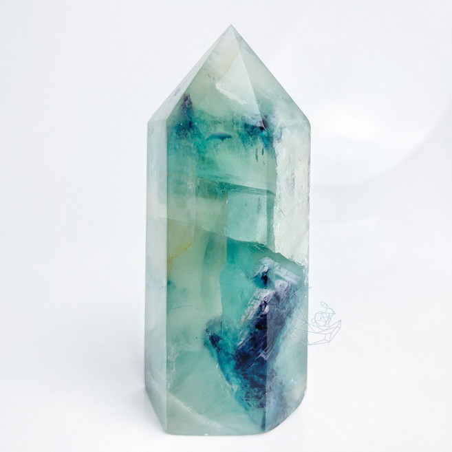 橘97 螢石柱 山形 塊狀分層 帶彩虹光 藍螢石 綠螢石 透明螢石, 1個