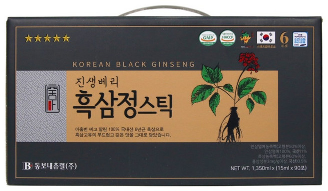 진생베리 흑삼정 스틱 90포 1 350ml (15ml x 90포) [원산지 : 국산] 1박스, 1개, 1.35L