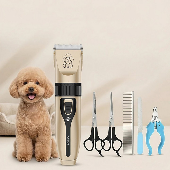 강아지바리깡 애견 미용 초보자용 저소음 무선 아임펫벳, 골드블랙+미용패키지, 1개