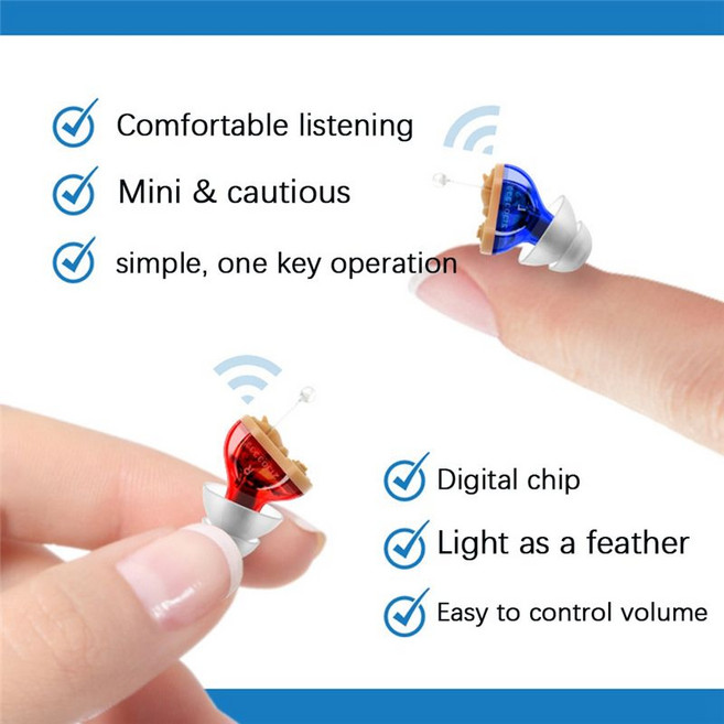 보청기 소형 내이 귀 눈에 보이지 않는 보청기 조절 가능한 무선 미니 귀 최고의 사운드 앰프 청력 손실, 오른쪽, 빨간색, 1