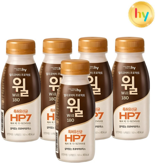 hy 한국야쿠르트 헬리코박터 프로젝트 윌 요거트 180ml, 5개