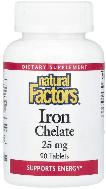 Natural Factors 내추럴 팩터스 철분 킬레이트 25mg Iron Chelated, 1개, 90정 - 쿠팡