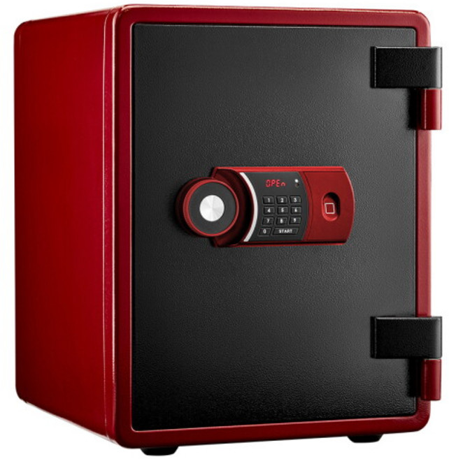 루셀 선일금고 디지털 지문인식 내화금고 YES-031DF 63kg 경보기장착 내부서랍 선반, 레드