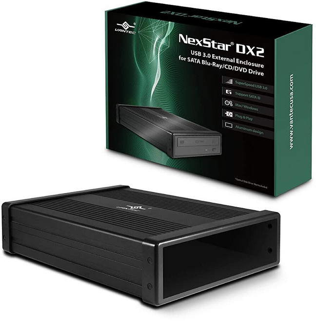5.25인치 블루레이/CD/DVD SATA 드라이브용 Vantec NexStar DX2 USB 3.0 외장 인클로저 디자인 2세대 DX 드라이버 필요 없음 알루미늄 합금(NS, 1개