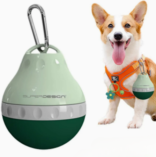 라이프리 귀여운 반려견 산책 물병 카리비너 휴대용, 1개, 포레스트 그린 200ml