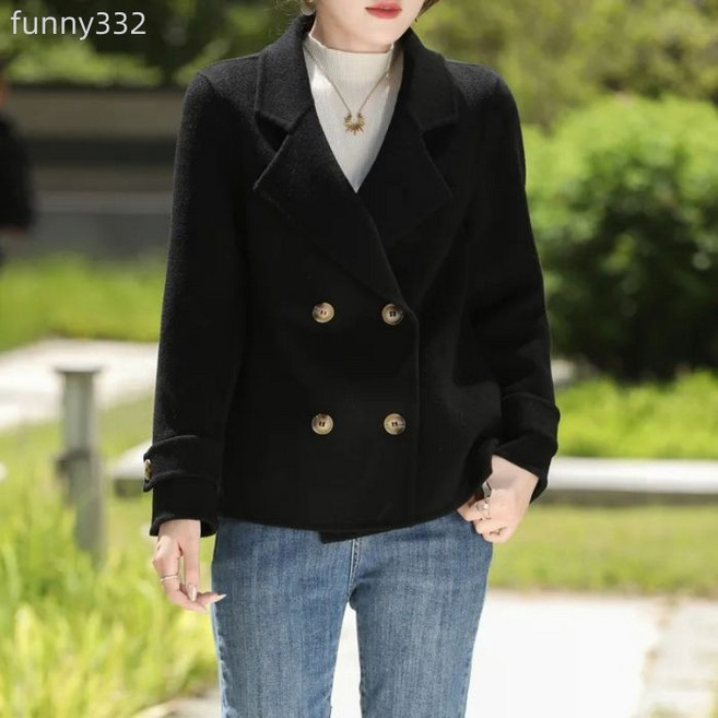 毛呢大衣女2025短款秋冬小個子寬鬆外搭西裝領毛呢外套