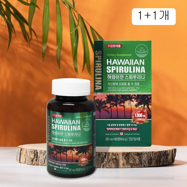 하외이안 스피루리나 580mg x 180정 캐나다 캡슐 대용량 하와이 비타민 필수 아미노산 감마리놀렌산, 2개 - 쿠팡