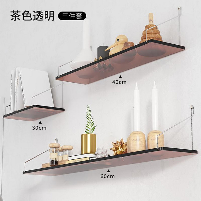 牆上置物架 一字隔板 亞克力透明層板, 茶色透明三件套2.0CM 30 / 40 / 60CM, 1個