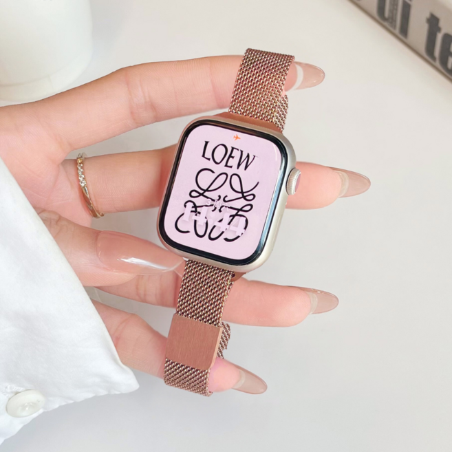 Fegwilde 애플워치 호환 슬림 메탈 자석형 정품밀레니즈 루프 스트랩 46/41/40/38/49/45/44/42mm 11 10 9 8 3 울트라1/2/3 SE1/2/3 밴드, 로즈골드