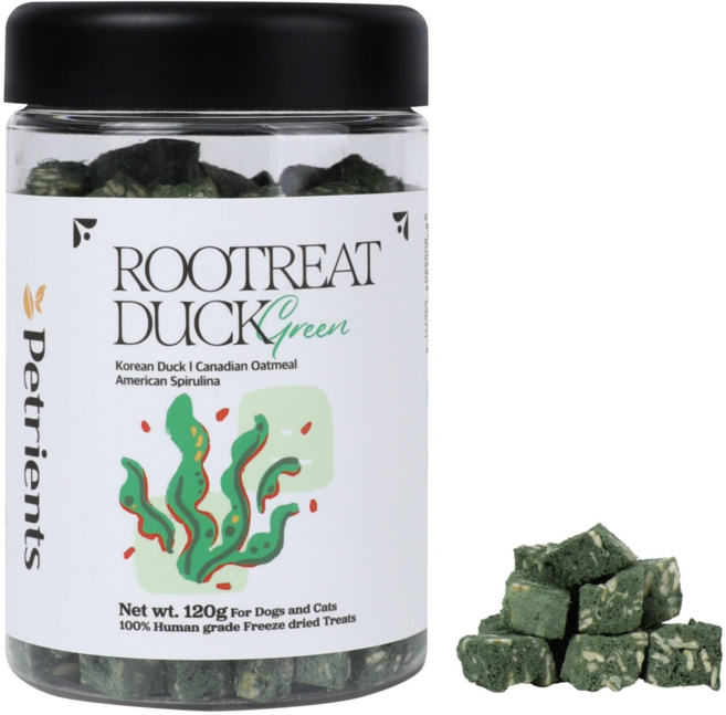 펫트리언츠 반려동물 루트릿덕 오리 동결건조 간식 생 야채 과일 토핑 식이섬유 트릿, 1개, 120g, 그린 (미국산 스피루리나)