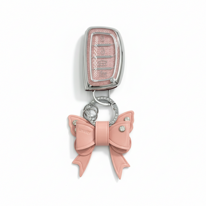 어니트 현대 차종 호환 크리스탈 차키케이스 자동차 키링 키홀더, 핑크, H-02(4버튼)