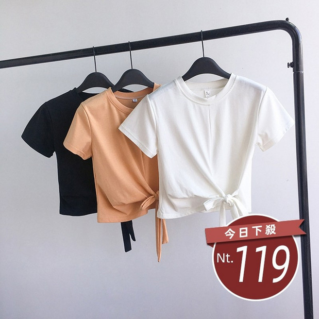 韓版綁帶短版上衣 T恤 女裝 短袖 T恤 上衣