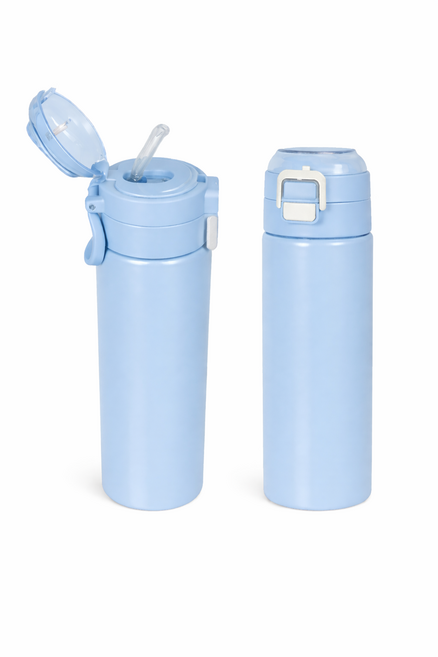 [더드림]2단 원터치 텀블러 500ml 보온보냉 휴대용 빨대 텀블러 1+1, 블루 2개