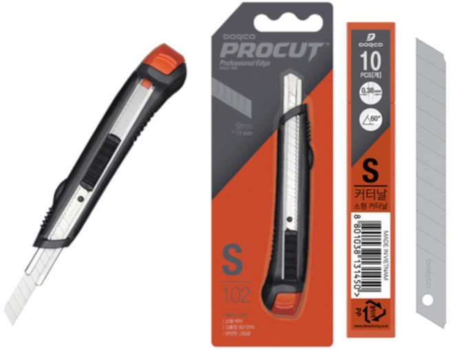 도루코 컷터칼 S102 85*10*0.35mm (1개입)+컷터날 S날 9mm 1개(10개입)