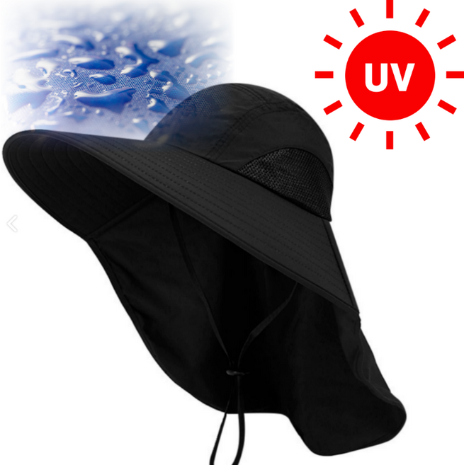 그레시아 빅사이즈 자외선차단 햇빛가리개 등산 농사 낚시 모자, 블랙