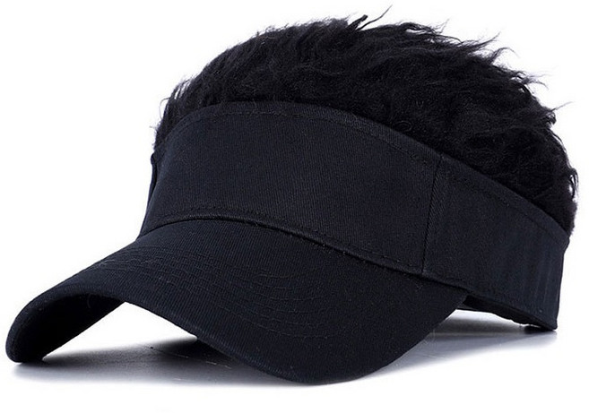 인모 썬캡 아웃도어 스포츠 골프 가발 모자 인조 헤어 캡모자, 블랙블랙