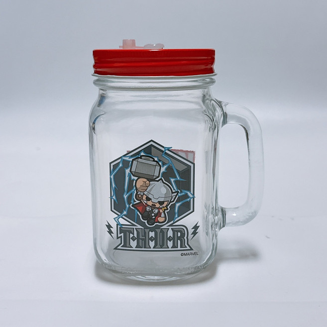 MARVEL 漫威雷神造型玻璃吸管杯 冷飲杯, 1個, 450ml