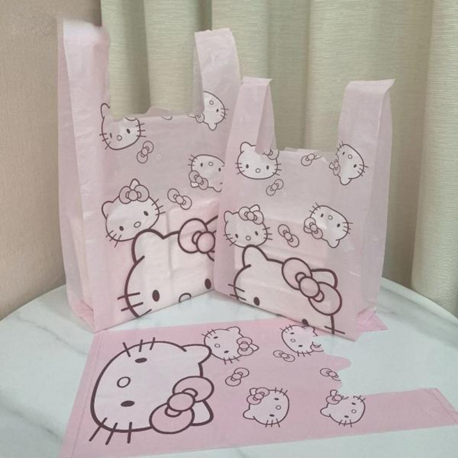 50pcs 헬로 키티 비닐 봉투 재사용 가능한 귀여운 만화 인쇄 스낵 가방 비스킷 슈퍼마켓 쇼핑 홈 선물, [04] 20X6X36cm, [07] B