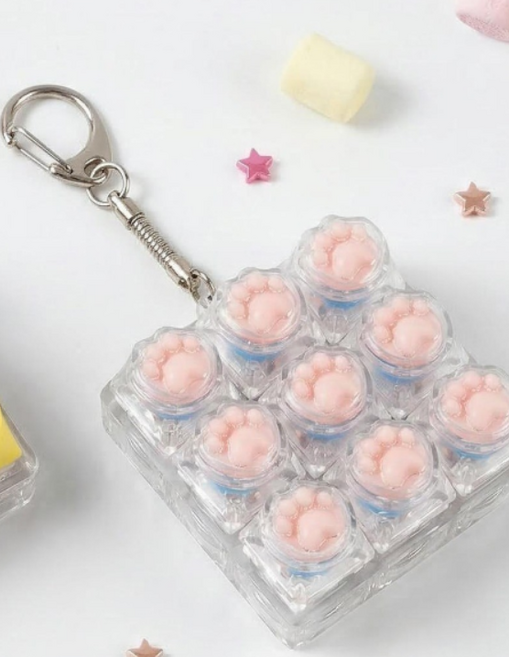 아기고양이 발바닥 투명핑크 클릭 피젯토이 열쇠고리 가방장식키링 키캡 LED 9구 불빛 고이 열쇠고리 럭스티지, 3개, 핑크투명