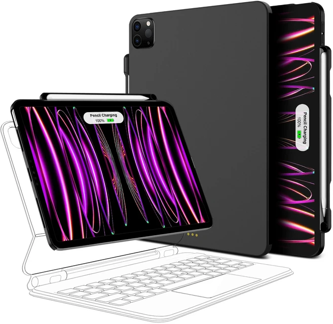 GOOJODOQ iPad Pro 11 13 2024 M4 Air 6 4/5 12.9 매직 키보드 호환 케이스 연필 홀더 용 마그네틱, 02 Pro 11 2018 - 2022, 01 Black