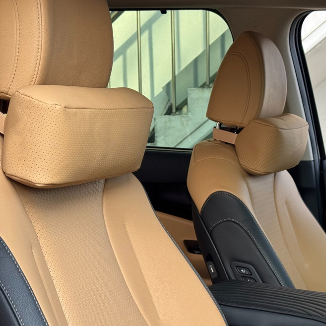 차량용 나파 가죽 목쿠션 자동차 헤드레스트 머리받침, 2개, 새들브라운