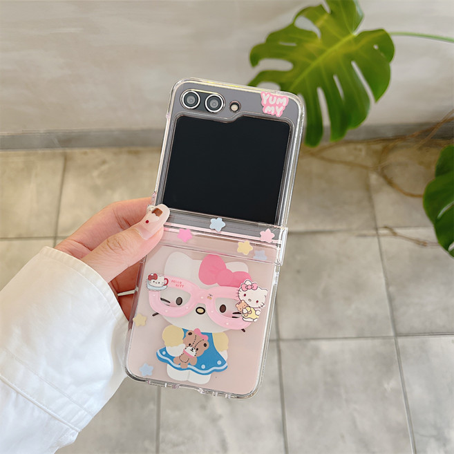 갤럭시z플립7 z플립5 z플립6 힌지보호 투명실리콘 안경 쓴 고양이 핸드폰케이스