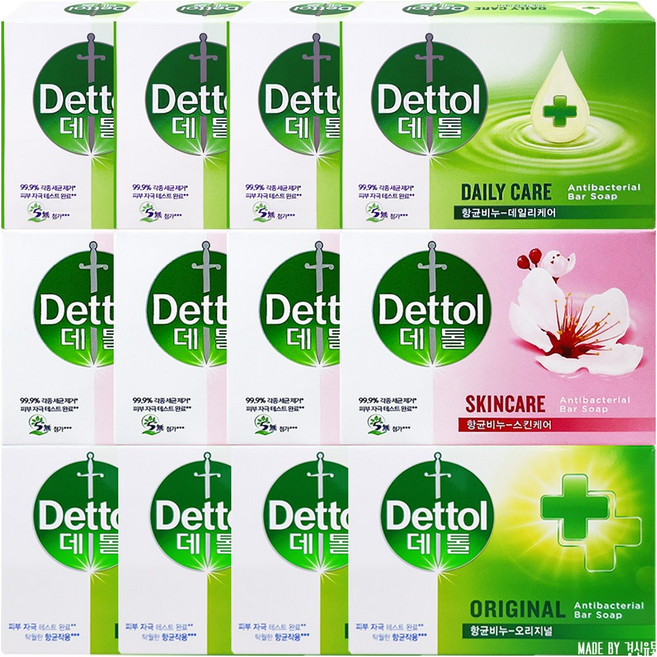 데톨 항균 비누 95g x12개 (오리지널4+스킨케어4+데일리케어4), 12개입
