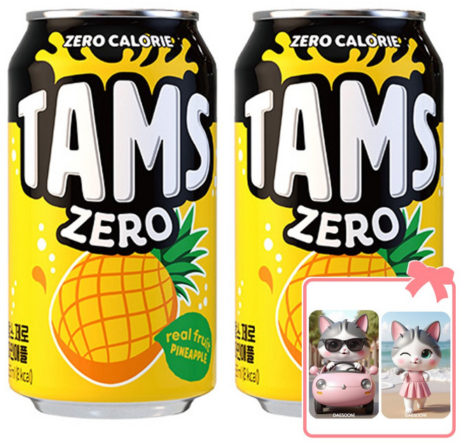 롯데 탐스 제로 파인애플맛 (+대순이 캐릭터 포토카드 증정), 48개, 355ml