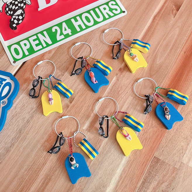 수영아이 킥판 풀부이 키링(6종), (3) 수영모 아이