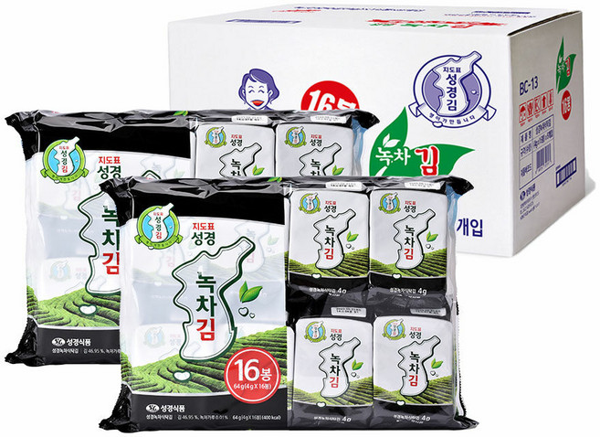 [G] [성경김본사] 녹차 식탁김 4g 16봉 x 8개 (총 128봉), 64g