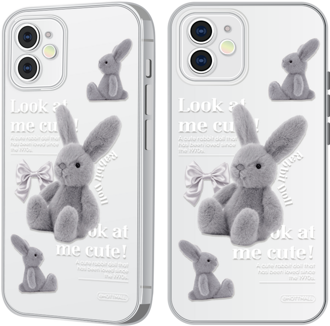 핫티몰 화이트 레터링 래빗 시크무드 토끼인형 투명 휴대폰 케이스